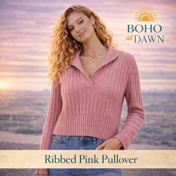 Bose Sweaters - NWT XS Hippie Rose Ribbed Collared Sweater – Pink Knit Pullover NWT